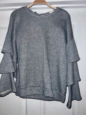 Penelope Project Tiered Ruffle Sleeve Sweatshirt - Gray